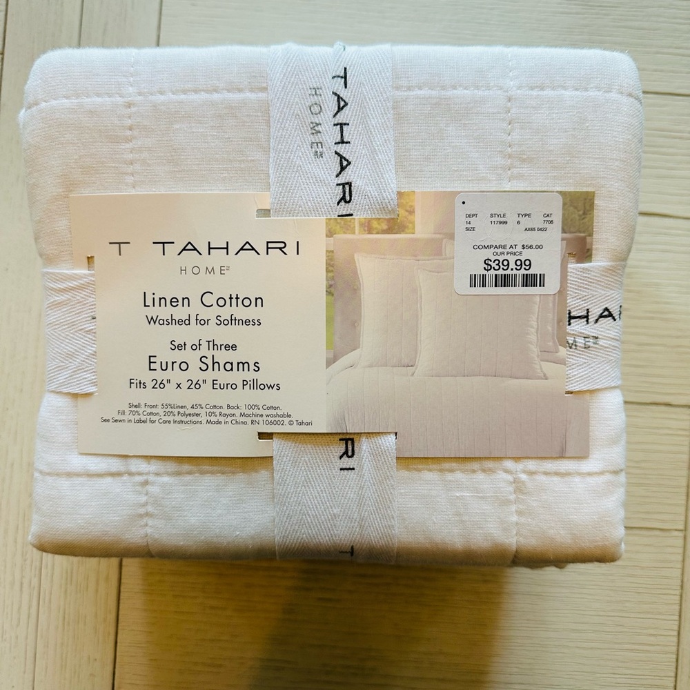 Tahari Home Linen Cotton Euro Shams in White